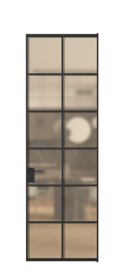 Алюминиевая дверь АЛПЛ040.05 Алюминий Черный Сатинированное оранжевое стекло, триплекс Цена 136090  | Volhovec