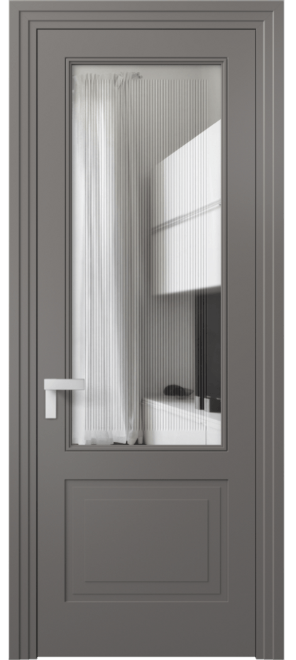 Межкомнатная дверь Rocca 8352 Матовый классический серый Прозрачное стекло с гравировкой "Каннелюры", триплекс Цена 86899 ₽ | Volhovec