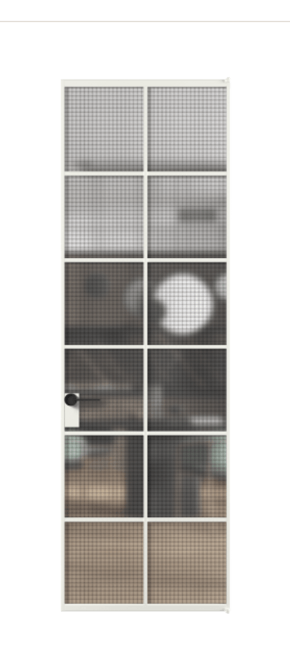 Алюминиевая дверь АЛПЛ040.05 Алюминий светло-серый Декоративное стекло с сеткой "Mesh silver", триплекс Цена 134030  | Volhovec