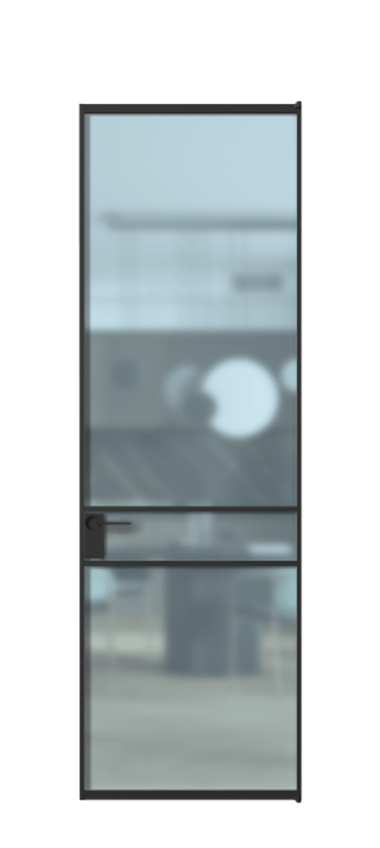 Алюминиевая дверь АЛПЛ040.02 Алюминий Черный Сатинированное голубое стекло, триплекс Цена 130890  | Volhovec