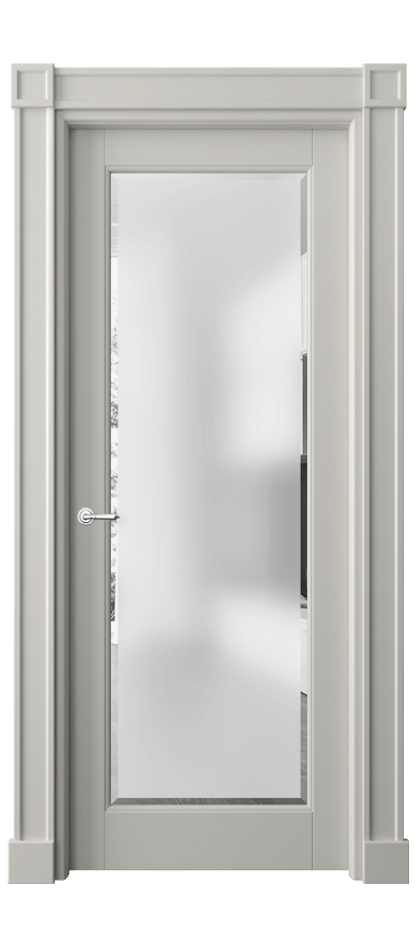 Межкомнатная дверь Тоскана Плано 6300 Матовый тёплый серый Сатинированное стекло с фацетом Цена 131939 ₽ | Volhovec