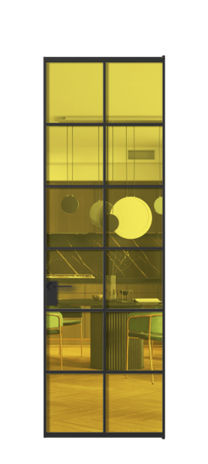 Алюминиевая дверь АЛПЛ040.05 Алюминий Черный Прозрачное жёлтое стекло, триплекс Цена 136090  | Volhovec