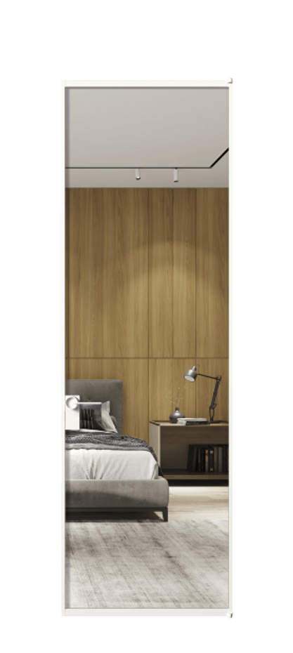 Алюминиевая дверь АЛПЛ040.01 Алюминий Белый Двустороннее зеркало, триплекс , триплекс 6 мм Цена 115570  | Volhovec