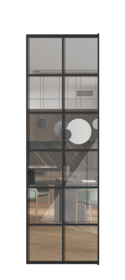 Алюминиевая дверь АЛПЛ040.05 Алюминий Черный Рефлективное прозрачное стекло "Stopsol", калёное Цена 144090  | Volhovec