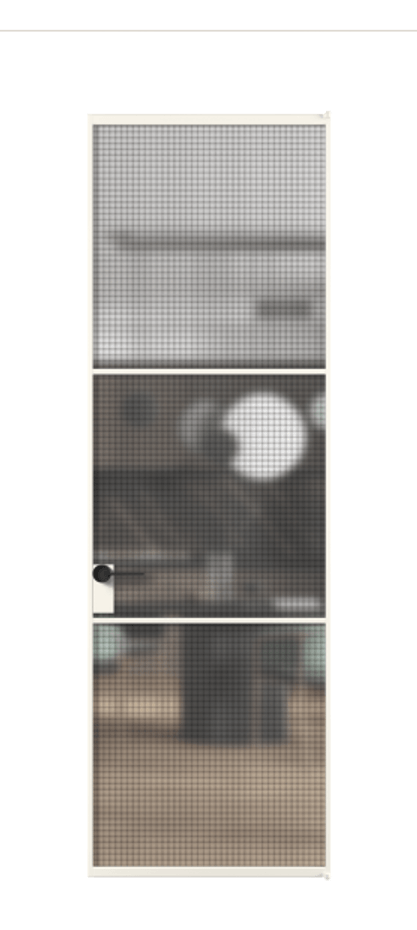 Алюминиевая дверь АЛПЛ040.03 Алюминий пудровый белый Декоративное стекло с сеткой "Mesh silver", триплекс Цена 129470  | Volhovec