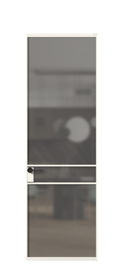 Алюминиевая дверь АЛПЛ040.02 Алюминий пудровый белый Сатинированное серое стекло, триплекс Цена 123970  | Volhovec