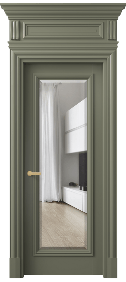 Межкомнатная дверь Антик 7300 Матовый оливковый тёмный Прозрачное стекло с фацетом Цена 163659 ₽ | Volhovec