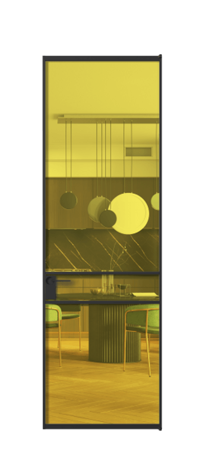 Алюминиевая дверь АЛПЛ040.02 Алюминий Черный Прозрачное жёлтое стекло, триплекс Цена 130890  | Volhovec