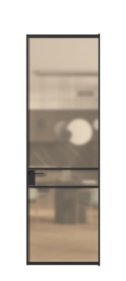 Алюминиевая дверь АЛПЛ040.02 Алюминий Черный Сатинированное оранжевое стекло, триплекс Цена 130890  | Volhovec