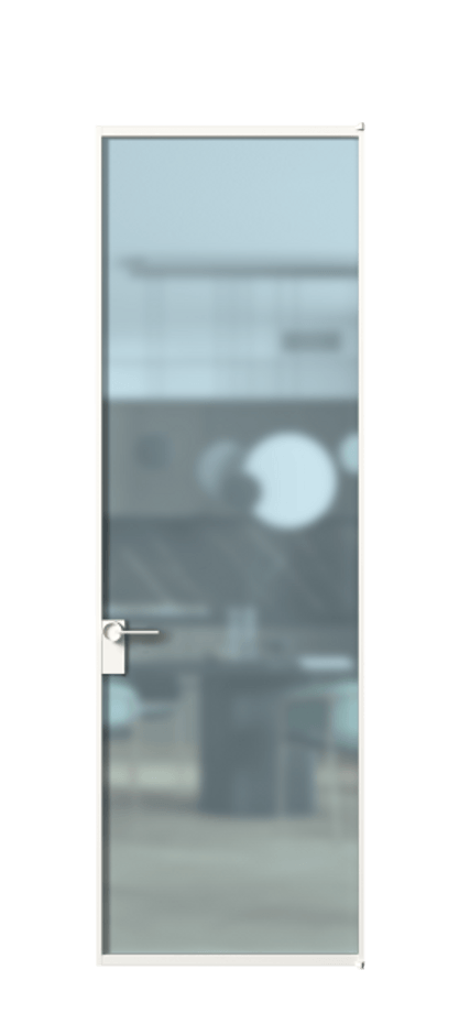 Алюминиевая дверь АЛПЛ040.01 Алюминий Белый Сатинированное голубое стекло, триплекс Цена 168270  | Volhovec