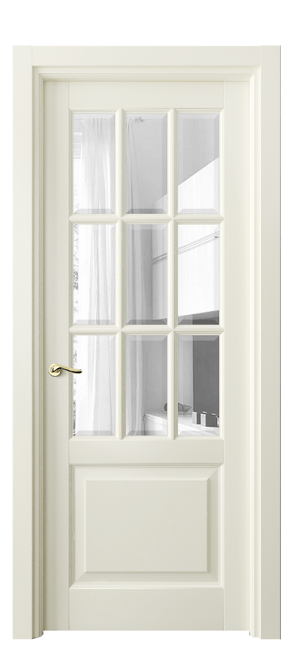 Межкомнатная дверь Lignum 0748 Бук молочно-белый Прозрачное стекло с фацетом Цена 115799 ₽ | Volhovec