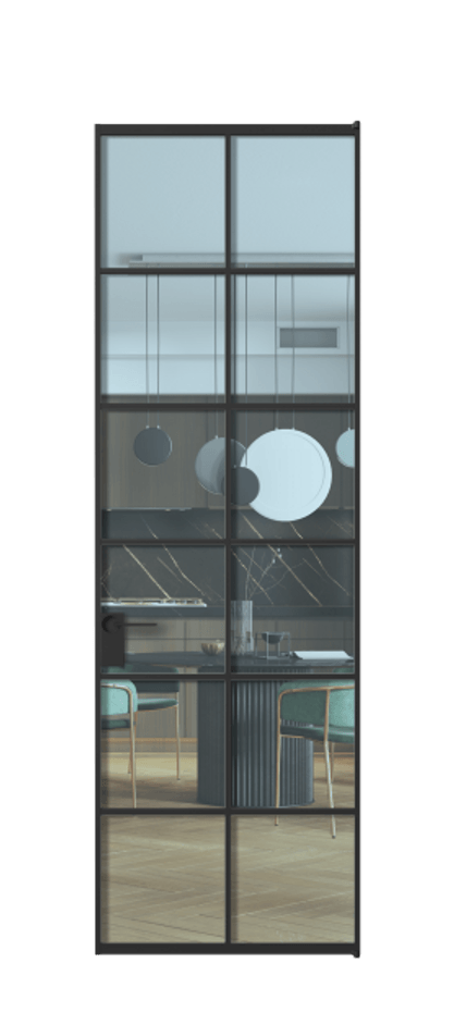 Алюминиевая дверь АЛПЛ040.05 Алюминий Черный Прозрачное голубое стекло, триплекс Цена 136090  | Volhovec