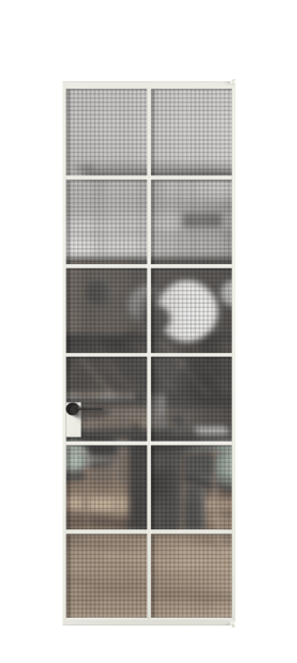 Алюминиевая дверь АЛПЛ040.05 Алюминий светло-серый Декоративное стекло с сеткой "Mesh silver", триплекс Цена 909970  | Volhovec