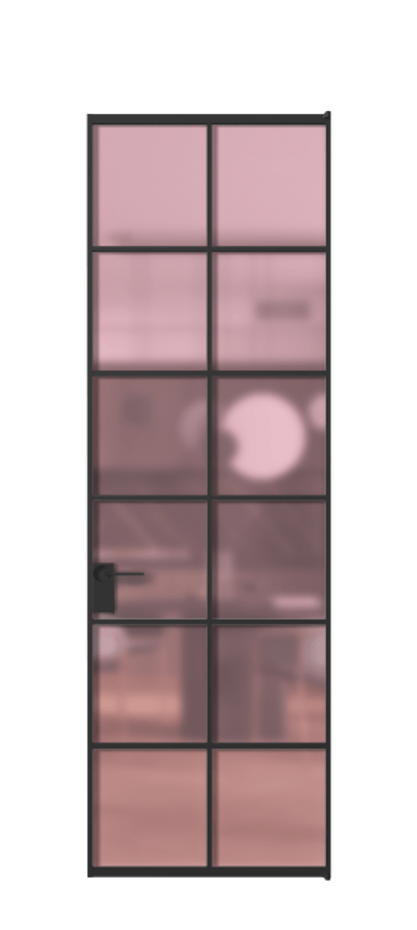 Алюминиевая дверь АЛПЛ040.05 Алюминий Черный Сатинированное розовое стекло, триплекс Цена 136090  | Volhovec