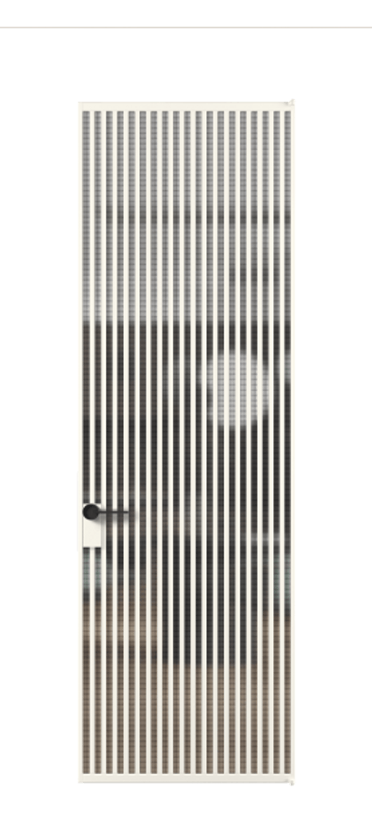 Алюминиевая дверь АЛПЛ040.06 Алюминий пудровый белый Декоративное стекло с сеткой "Mesh silver", триплекс Цена 198990  | Volhovec