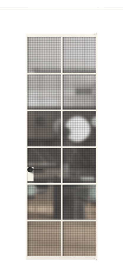 Алюминиевая дверь АЛПЛ040.05 Алюминий пудровый белый Декоративное стекло с сеткой "Mesh silver", триплекс Цена 134030  | Volhovec