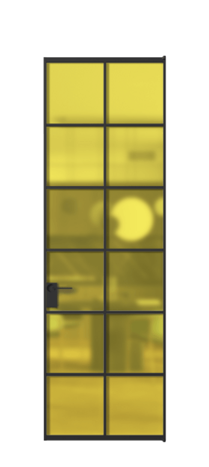 Алюминиевая дверь АЛПЛ040.05 Алюминий Черный Сатинированное жёлтое стекло, триплекс Цена 136090  | Volhovec