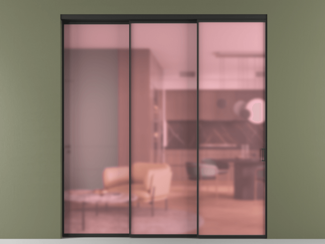 Перегородка Formato внутри проёма телескопик синхро 2 АЛПР 040.01 Алюминий Черный Сатинированное розовое стекло, триплекс Цена 316120 ₽  | Volhovec