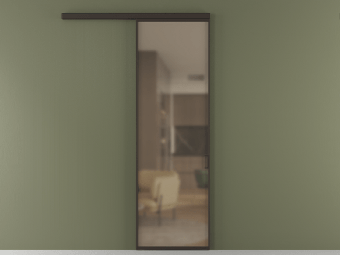 Перегородка Формато вдоль стены 1 створка АЛПР 040.01 Алюминий антрацит Сатинированное бронзовое стекло, триплекс Цена 115700 ₽  | Volhovec