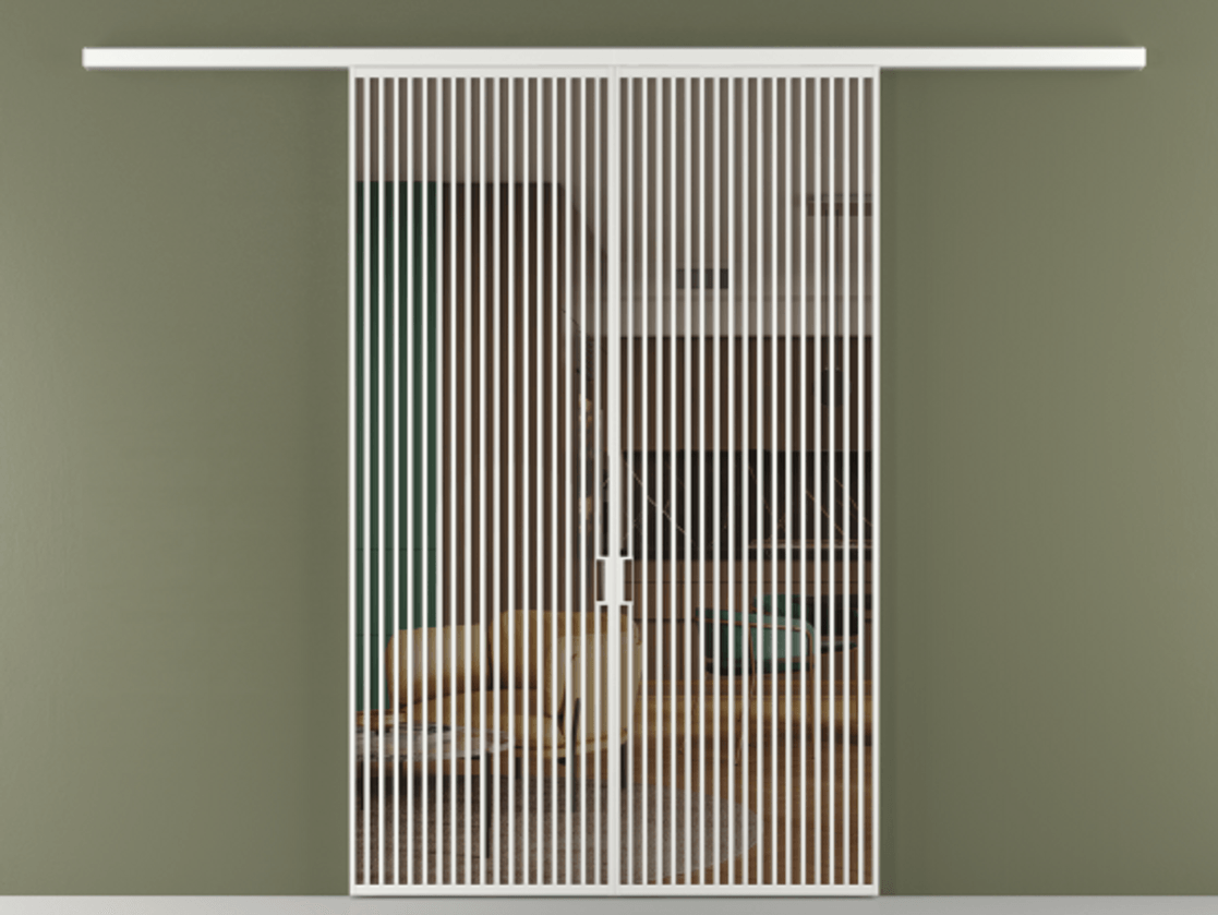 Перегородка Formato вдоль стены 2 створки АЛПР 040.06 Алюминий белоснежный Прозрачное бронзовое стекло, триплекс Цена 359760 ₽ | Volhovec