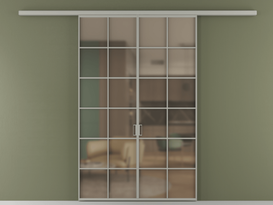 Перегородка Formato вдоль стены 2 створки АЛПР 040.05 Алюминий нейтральный серый Сатинированное бронзовое стекло, триплекс Цена 215440 ₽ | Volhovec