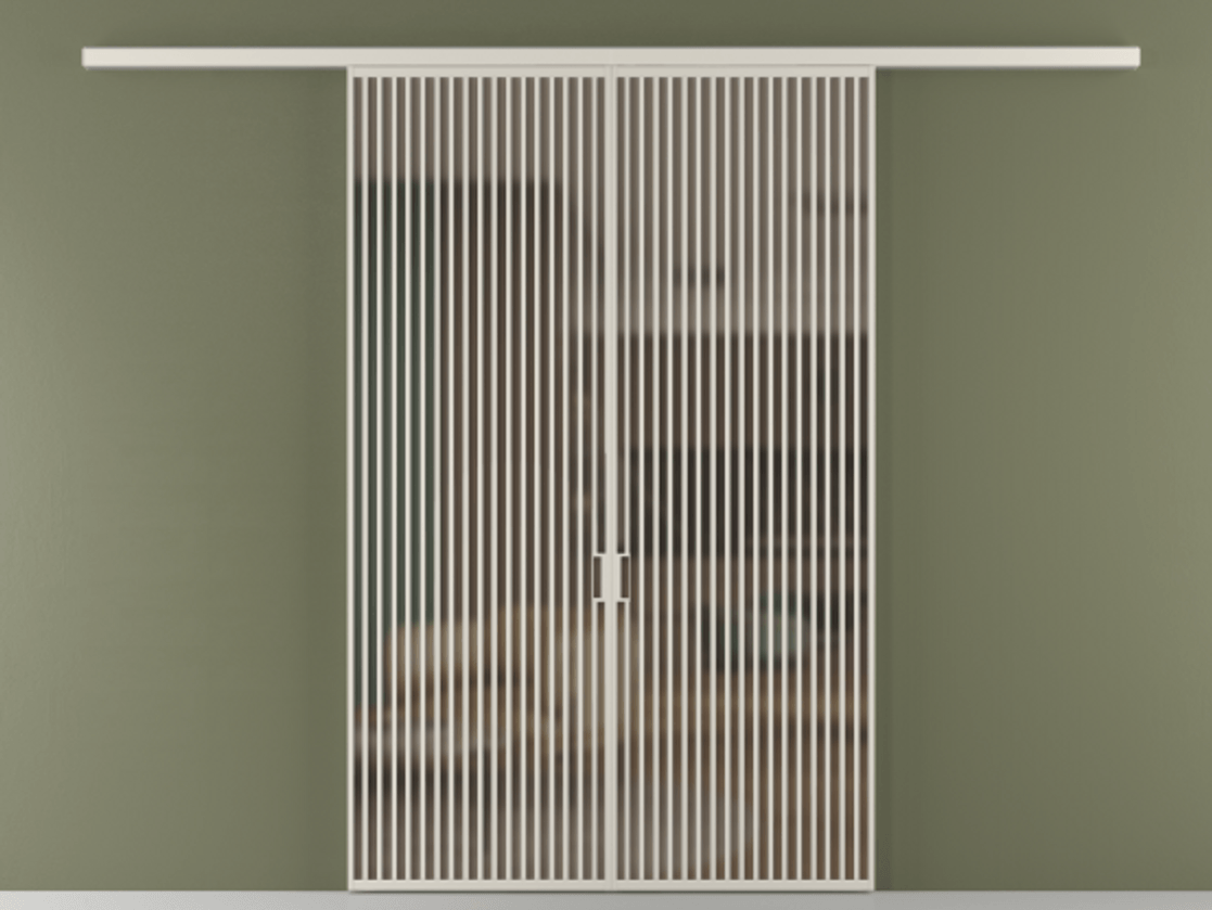 Перегородка Formato вдоль стены 2 створки АЛПР 040.06 Алюминий облачно-серый Сатинированное бронзовое стекло, триплекс Цена 359760 ₽ | Volhovec