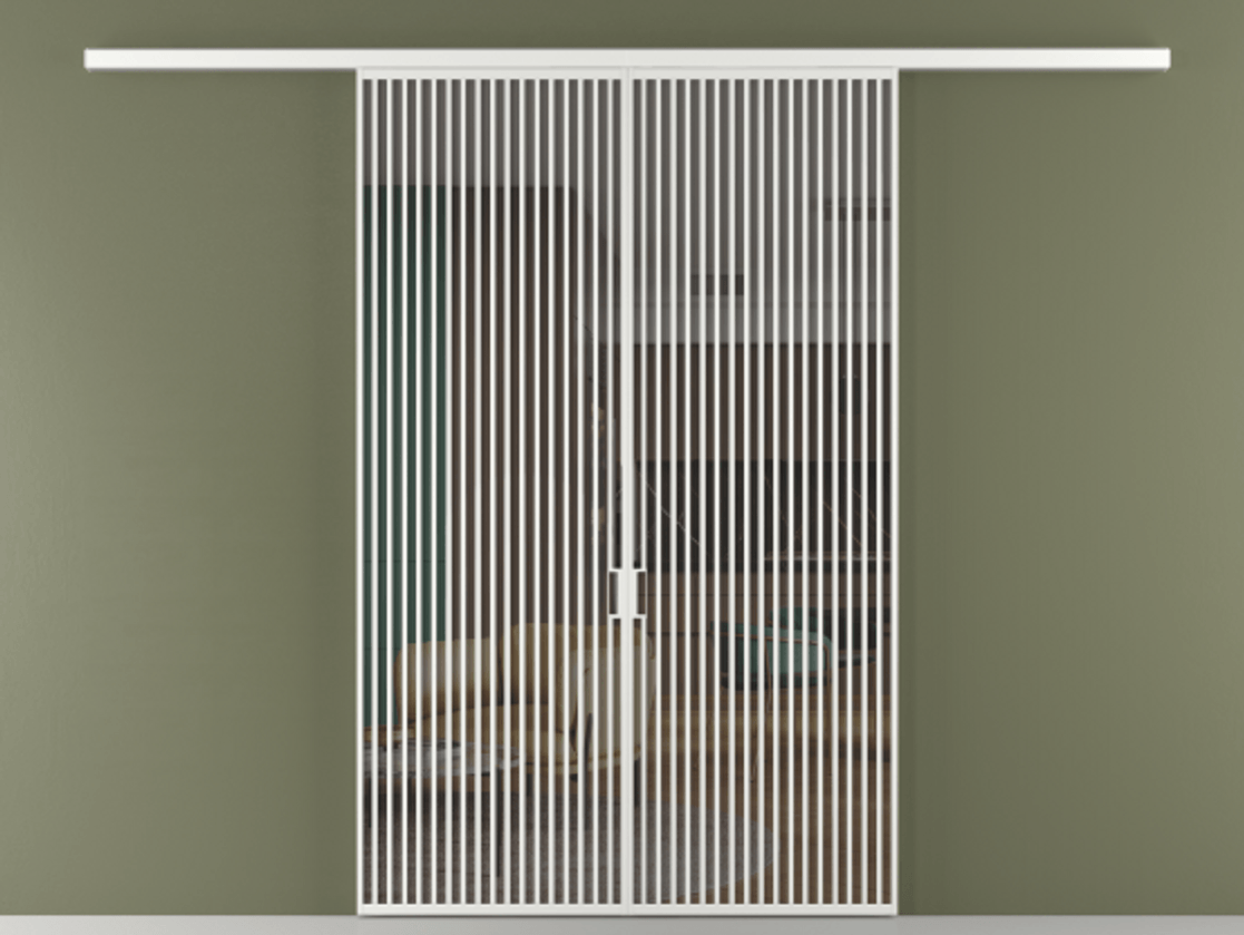 Перегородка Formato вдоль стены 2 створки АЛПР 040.06 Алюминий белоснежный Прозрачное серое стекло, триплекс Цена 359760 ₽ | Volhovec