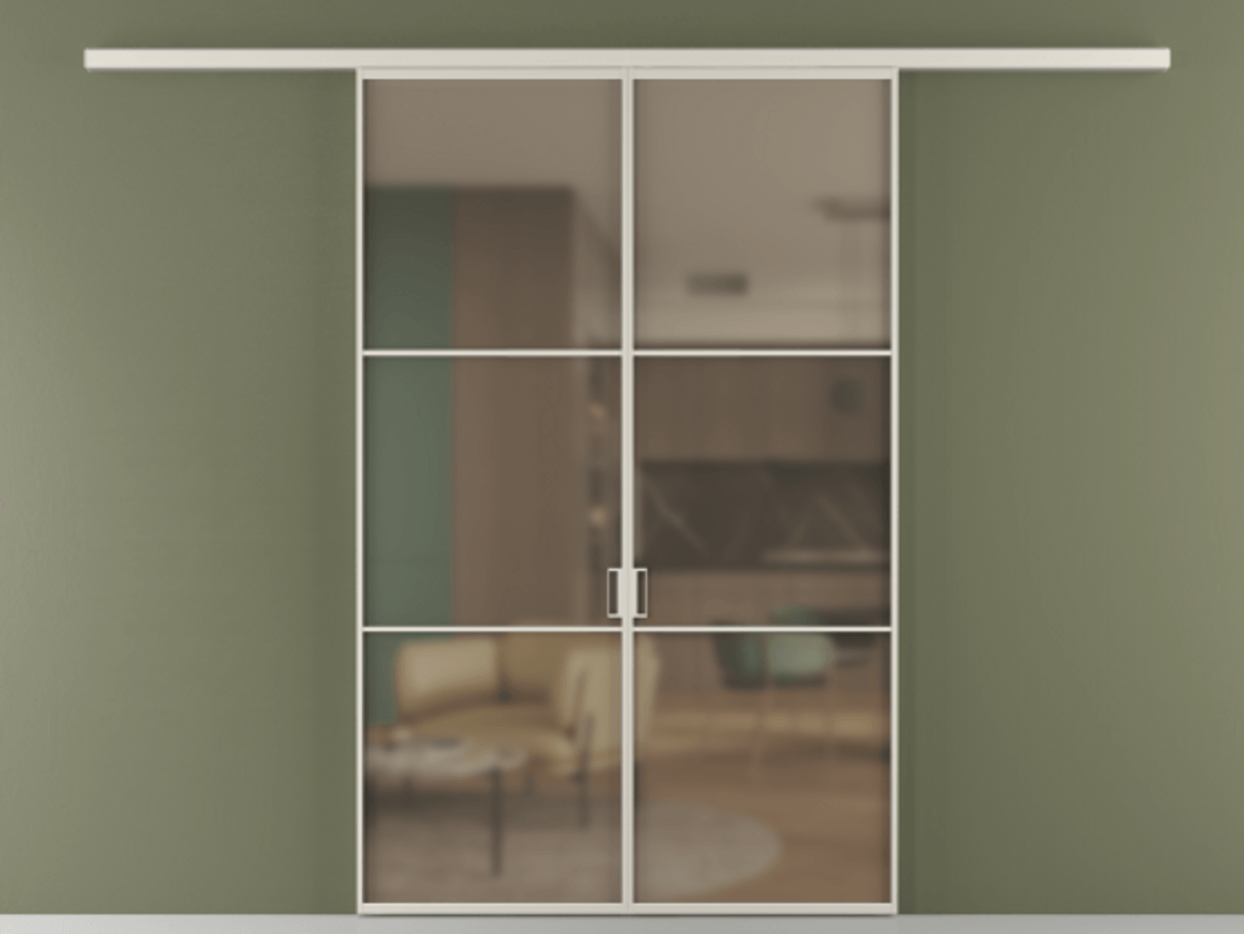 Перегородка Formato вдоль стены 2 створки АЛПР 040.03 Алюминий облачно-серый Сатинированное бронзовое стекло, триплекс Цена 202960 ₽ | Volhovec