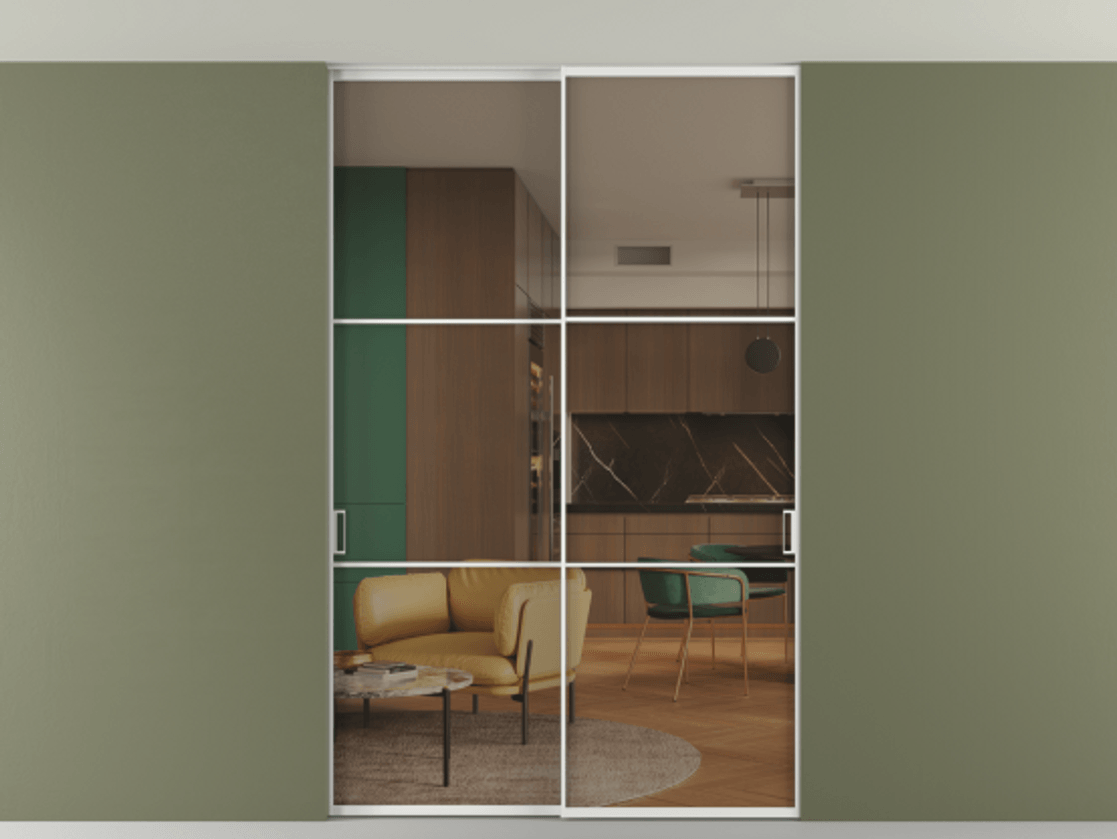 Перегородка Формато внутри проёма скрытое крепление в потолок 2 створки АЛПР 040.03 Алюминий белоснежный Прозрачное бронзовое стекло, триплекс. Цена 256476 ₽ 1. Полотно 2 шт. (800/2100 мм)
2. Комплект установки раздвижной системы
3. Базовый комплект фурнитуры
4. Ручка Рондо. Фабрика дверей Волховец 8 (800) 551 43 19 Перегородка Формато внутри проёма скрытое крепление в потолок 2 створки АЛПР 040.03 Алюминий белоснежный Прозрачное бронзовое стекло, триплекс Цена 256476 ₽ | Volhovec