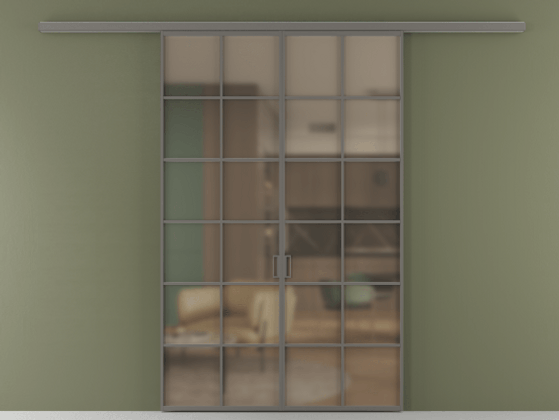 Перегородка Formato вдоль стены 2 створки АЛПР 040.05 Алюминий классический серый Сатинированное бронзовое стекло, триплекс Цена 215440 ₽ | Volhovec