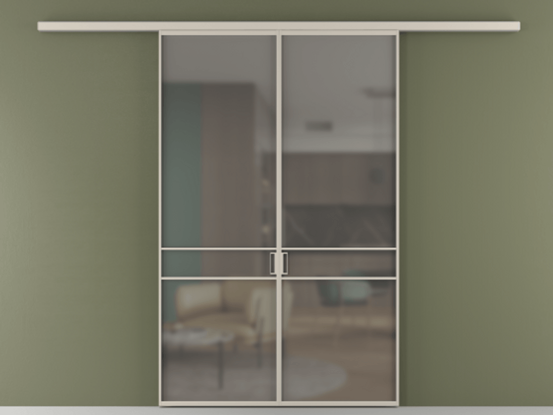 Перегородка Formato вдоль стены 2 створки АЛПР 040.02 Алюминий светло-бежевый Сатинированное серое стекло, триплекс Цена 202960 ₽ | Volhovec