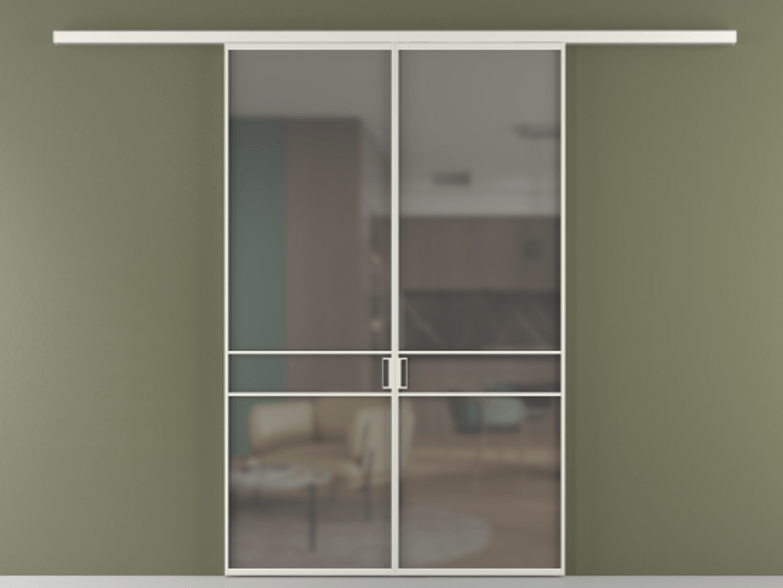 Перегородка Formato вдоль стены 2 створки АЛПР 040.02 Алюминий серый Сатинированное серое стекло, триплекс Цена 202960 ₽ | Volhovec