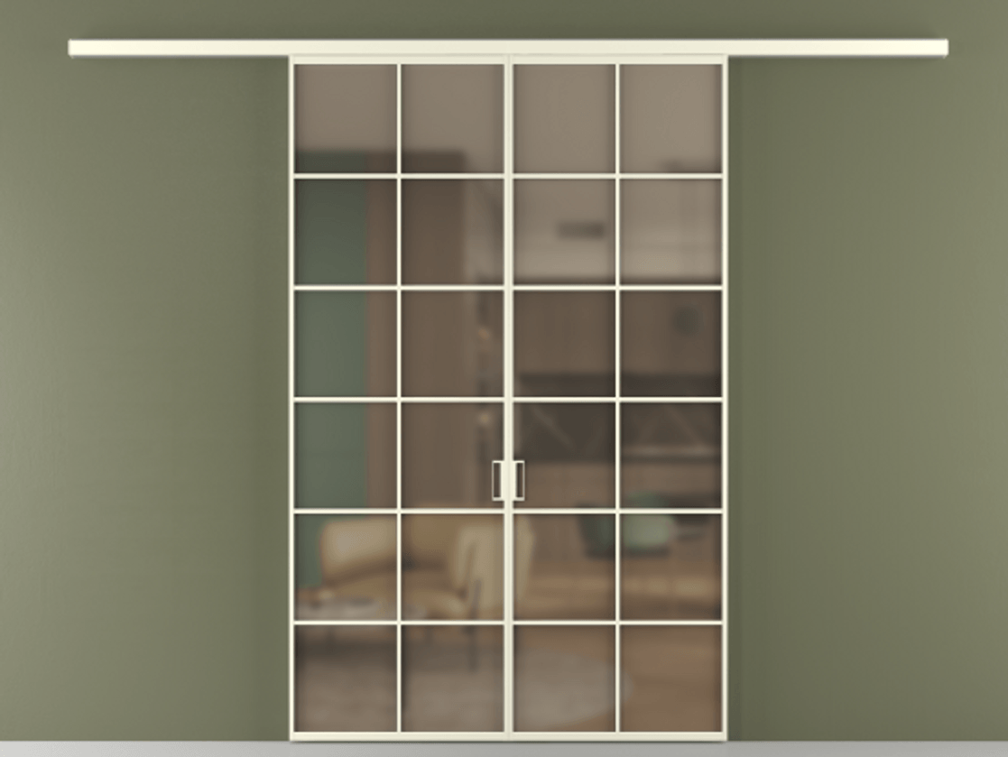 Перегородка Formato вдоль стены 2 створки АЛПР 040.05 Алюминий молочно-белый Сатинированное бронзовое стекло, триплекс Цена 215440 ₽ | Volhovec