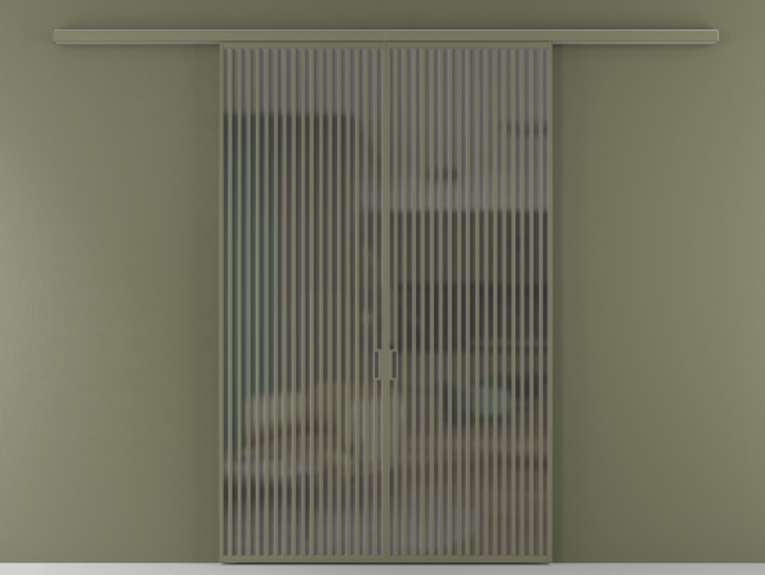 Перегородка Formato вдоль стены 2 створки АЛПР 040.06 Алюминий оливковый тёмный Сатинированное серое стекло, триплекс Цена 359760 ₽ | Volhovec