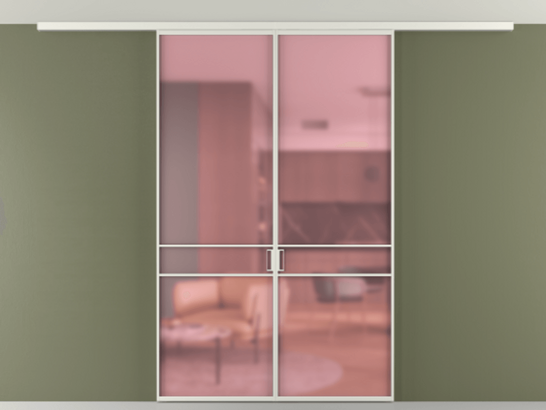 Перегородка Формато вдоль стены на потолок 2 створки АЛПР 040.02 Алюминий серый Сатинированное розовое стекло, триплекс Цена 186615 ₽ | Volhovec