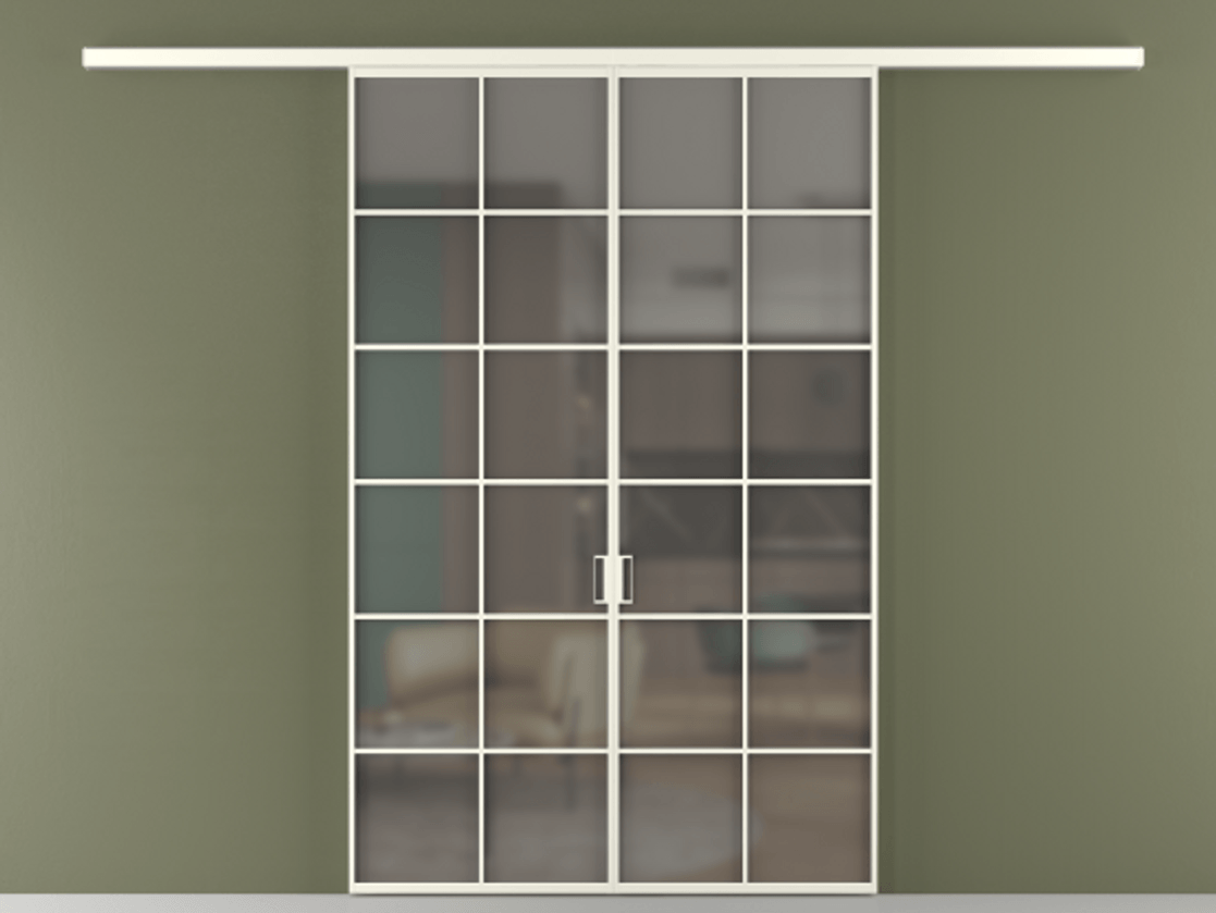 Перегородка Formato вдоль стены 2 створки АЛПР 040.05 Алюминий жемчужный Сатинированное серое стекло, триплекс Цена 215440 ₽ | Volhovec