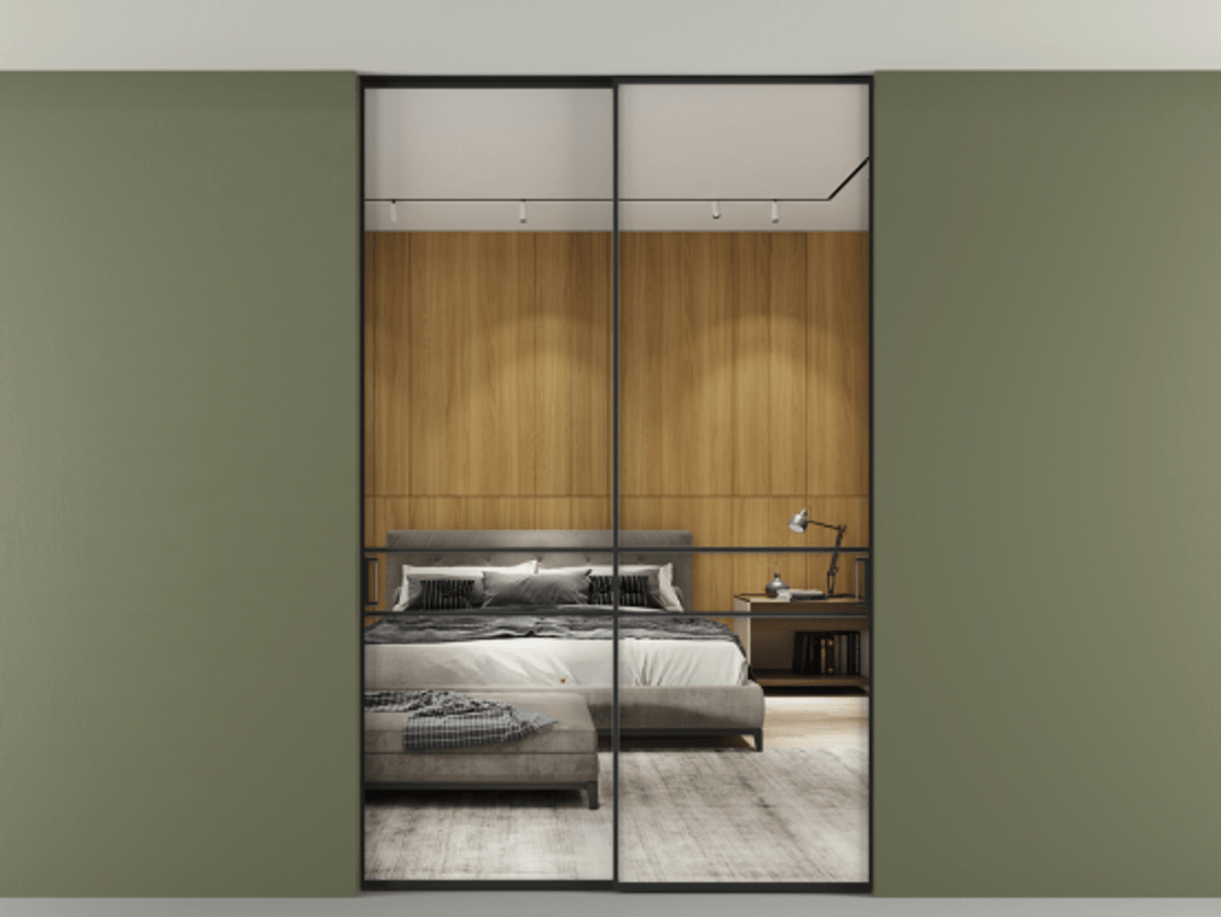 Перегородка Formato внутри проёма двустворчатая со скрытым креплением в потолок АЛПР 040.02 Алюминий Черный Двустороннее зеркало, триплекс 6 мм, триплекс 6 мм. Скрытый короб ЧЕР Цена 265380 ₽ 1. Полотно 2 шт. (800/2100 мм)
 2. Комплект установки раздвижной системы
 3. Базовый комплект фурнитуры
4. Ручка RONDO. Фабрика дверей Волховец 8 (800) 551 43 19  Перегородка Formato внутри проёма двустворчатая со скрытым креплением в потолок АЛПР 040.02 Алюминий Черный Двустороннее зеркало, триплекс 6 мм, триплекс 6 мм Цена 265380 ₽ | Volhovec