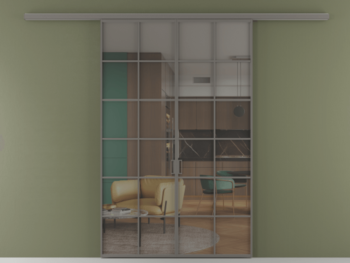 Перегородка Formato вдоль стены 2 створки АЛПР 040.05 Алюминий классический серый Прозрачное серое стекло, триплекс Цена 215440 ₽ | Volhovec