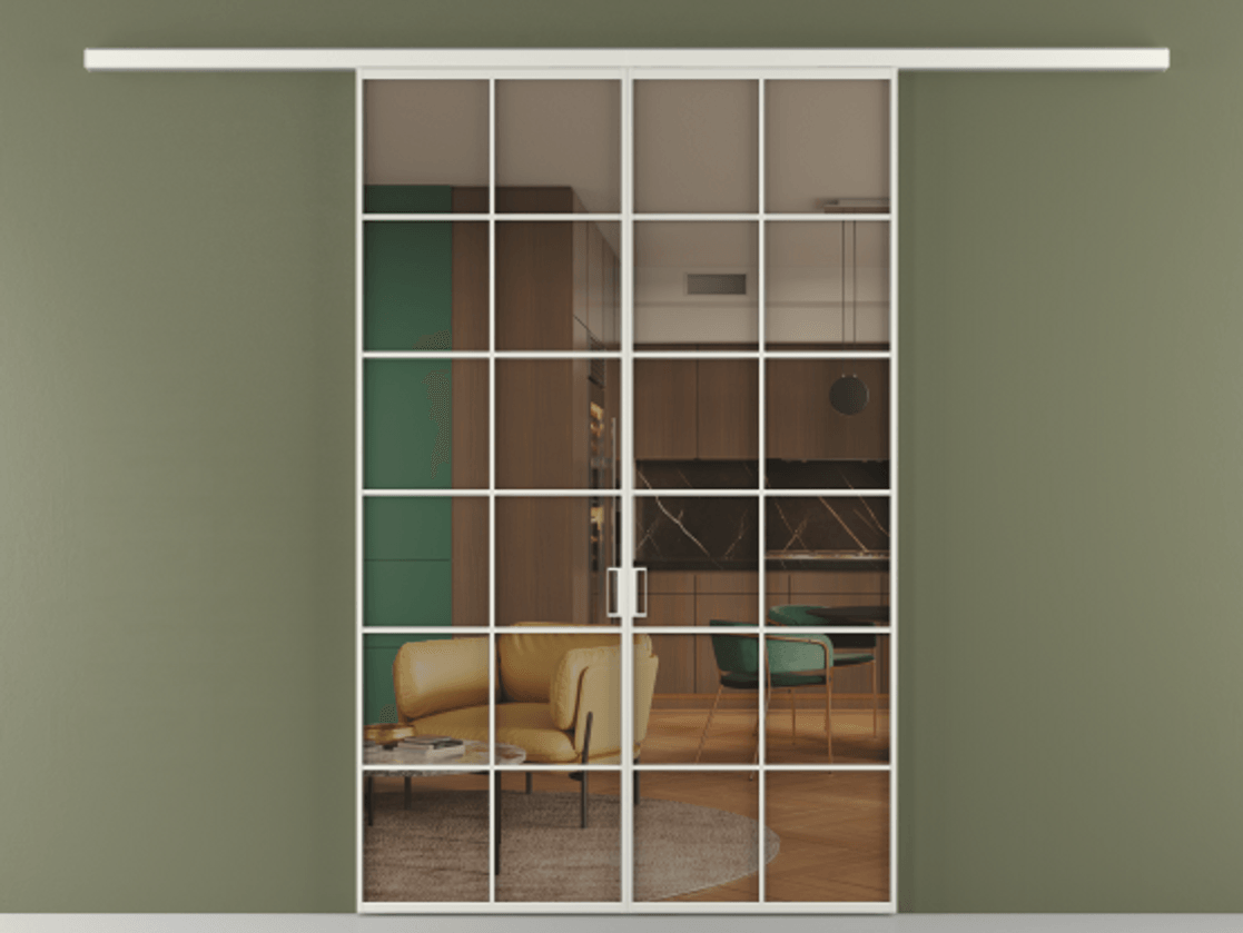 Перегородка Formato вдоль стены 2 створки АЛПР 040.05 Алюминий серый Прозрачное бронзовое стекло, триплекс Цена 215440 ₽ | Volhovec