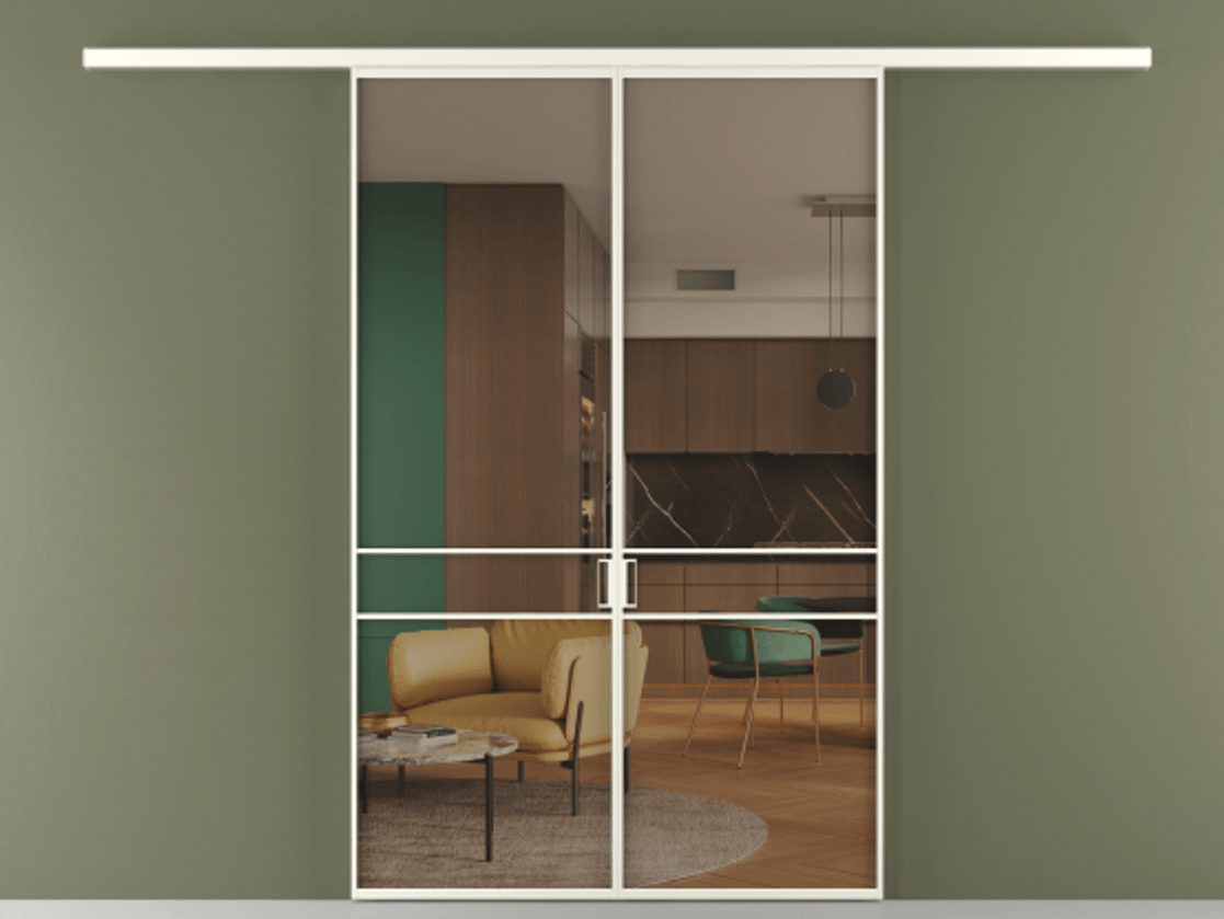 Перегородка Formato вдоль стены 2 створки АЛПР 040.02 Алюминий жемчужный Прозрачное бронзовое стекло, триплекс Цена 202960 ₽ | Volhovec