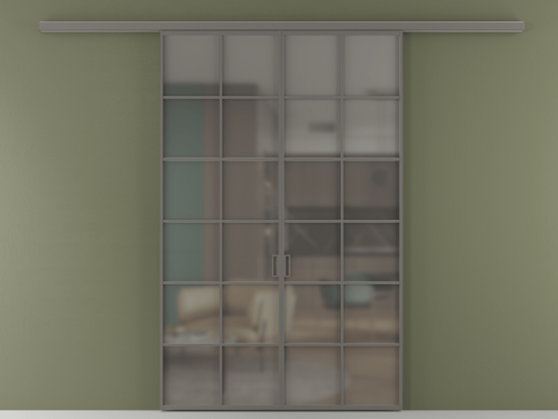 Перегородка Formato вдоль стены 2 створки АЛПР 040.05 Алюминий классический серый Сатинированное серое стекло, триплекс Цена 215440 ₽ | Volhovec