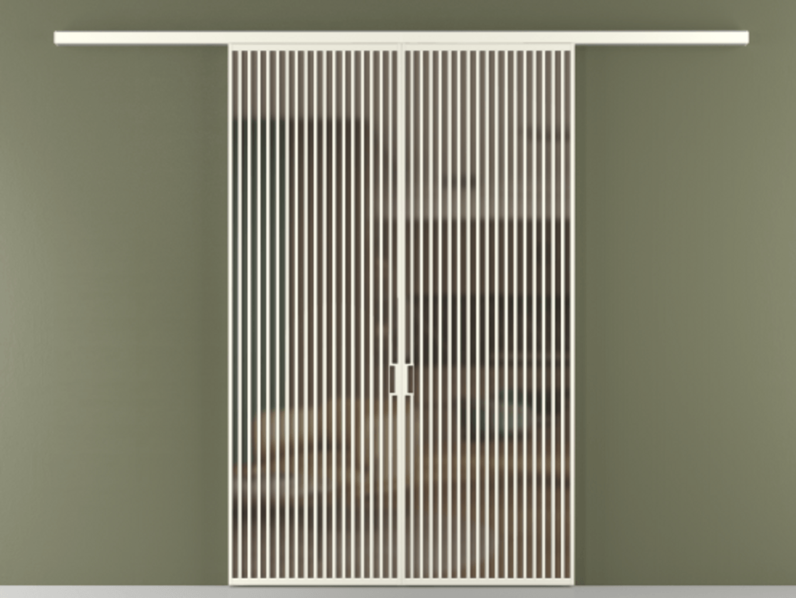 Перегородка Formato вдоль стены 2 створки АЛПР 040.06 Алюминий жемчужный Сатинированное бронзовое стекло, триплекс Цена 359760 ₽ | Volhovec