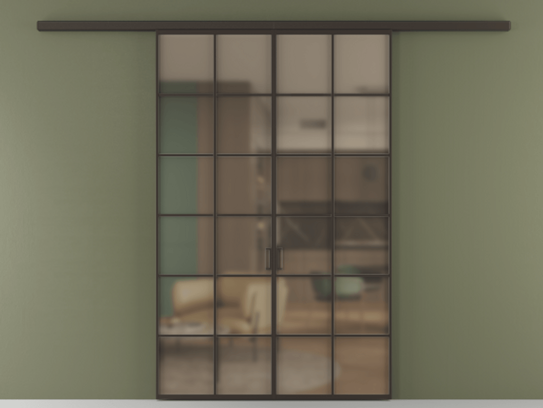 Перегородка Formato вдоль стены 2 створки АЛПР 040.05 Алюминий антрацит Сатинированное бронзовое стекло, триплекс Цена 215440 ₽ | Volhovec