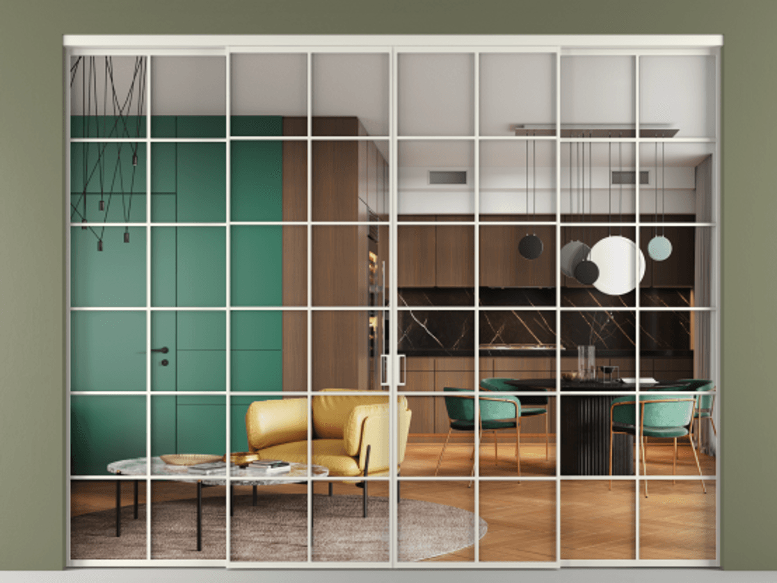 Перегородка Formato внутри проёма 4 створки АЛПР 040.05 Алюминий Белый Прозрачное стекло "Crystal Vision", калёное. Скрытый короб БЕЛ Цена 442800 ₽ 1. Полотно 4 шт. (800/2100 мм)
2. Комплект установки раздвижной системы
3. Базовый комплект фурнитуры
4.Ручка RONDO. Фабрика дверей Волховец 8 (800) 551 43 19 Перегородка Formato внутри проёма 4 створки АЛПР 040.05 Алюминий Белый Прозрачное стекло "Crystal Vision", калёное Цена 442800 ₽ | Volhovec