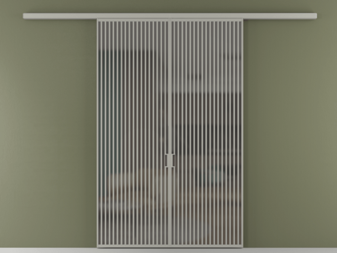 Перегородка Formato вдоль стены 2 створки АЛПР 040.06 Алюминий нейтральный серый Сатинированное серое стекло, триплекс Цена 359760 ₽ | Volhovec