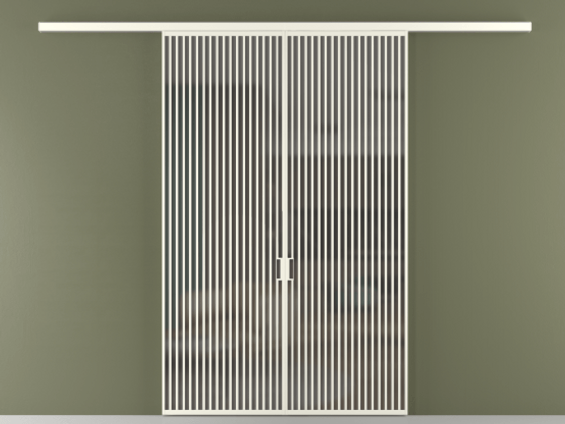 Перегородка Formato вдоль стены 2 створки АЛПР 040.06 Алюминий жемчужный Сатинированное серое стекло, триплекс Цена 359760 ₽ | Volhovec