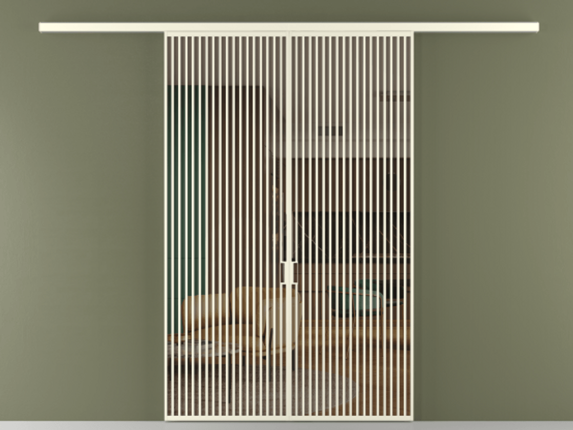 Перегородка Formato вдоль стены 2 створки АЛПР 040.06 Алюминий молочно-белый Прозрачное бронзовое стекло, триплекс Цена 359760 ₽ | Volhovec