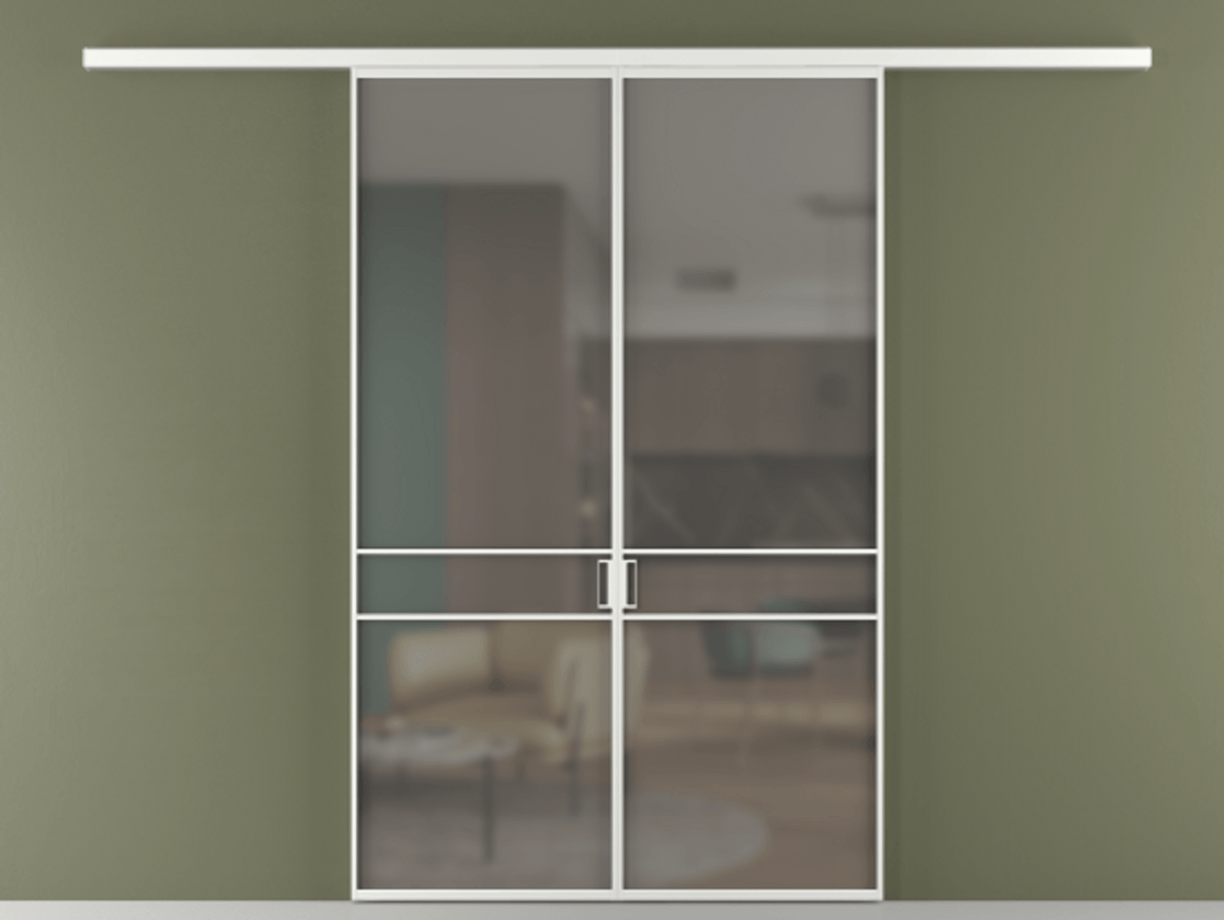 Перегородка Formato вдоль стены 2 створки АЛПР 040.02 Алюминий белоснежный Сатинированное серое стекло, триплекс Цена 202960 ₽ | Volhovec