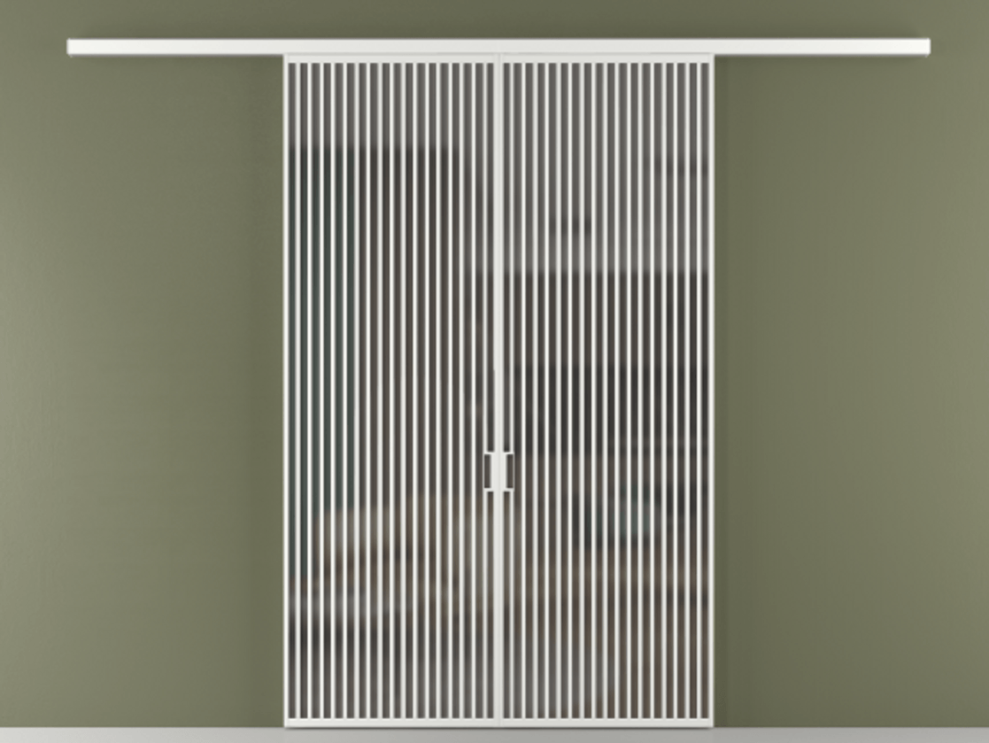 Перегородка Formato вдоль стены 2 створки АЛПР 040.06 Алюминий белоснежный Сатинированное серое стекло, триплекс Цена 359760 ₽ | Volhovec