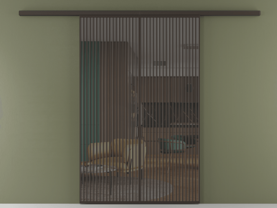 Перегородка Formato вдоль стены 2 створки АЛПР 040.06 Алюминий антрацит Прозрачное серое стекло, триплекс Цена 359760 ₽ | Volhovec